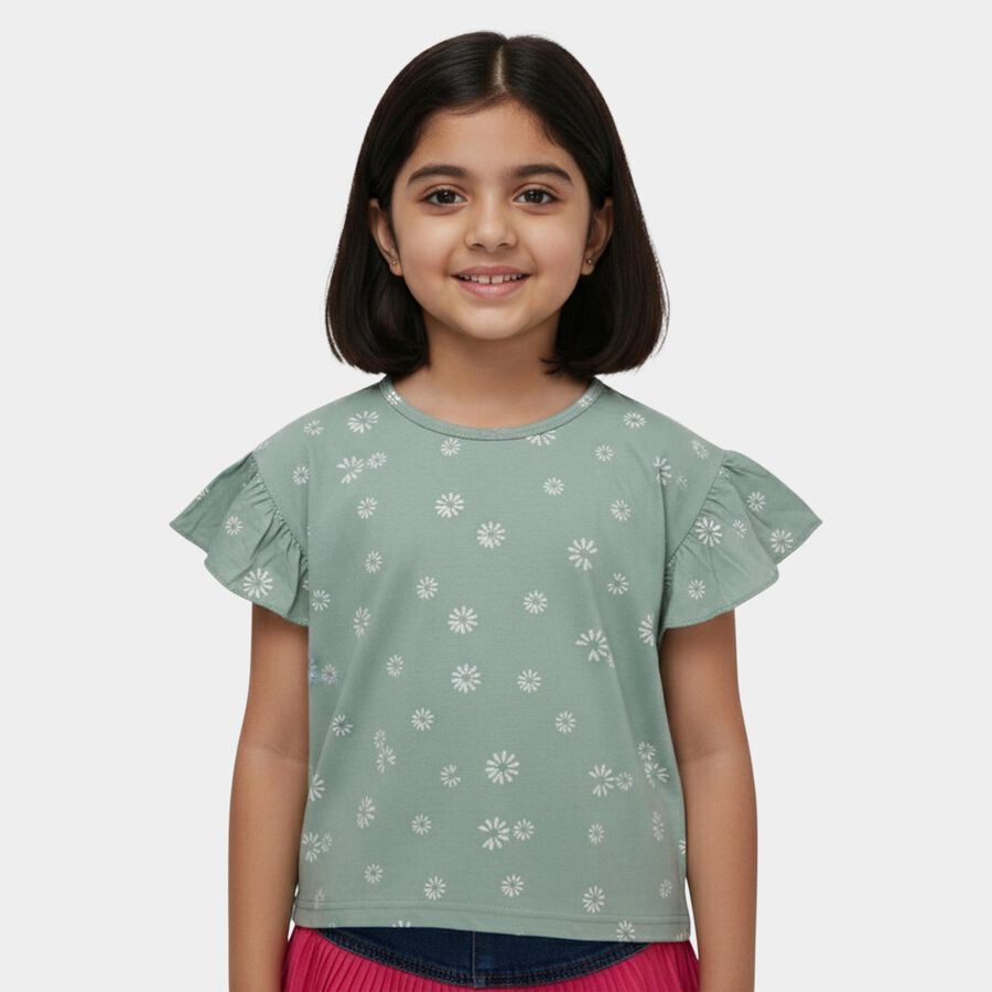 Girls' T-Shirt, हल्का हरा, large