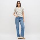 Women's Off-White Collared Casual Striped Top, ऑफ व्हाइट, small