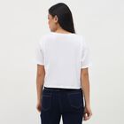 Women's Bright Snow White Cotton Round Neck Casual Crop Top, White, small