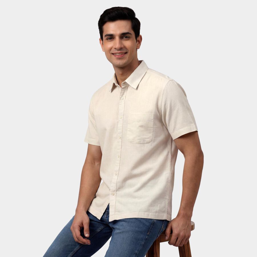 Men's Off-White Cotton Half Sleeve Classic Collar Casual Shirt, Off White, large