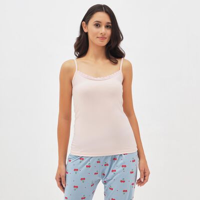 Women's Soft Pink Cotton Spaghetti Neck Slip