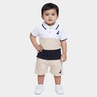 Infants' Beige 100% Cotton Polo Neck Colorblocked Baba Suit, Beige, small