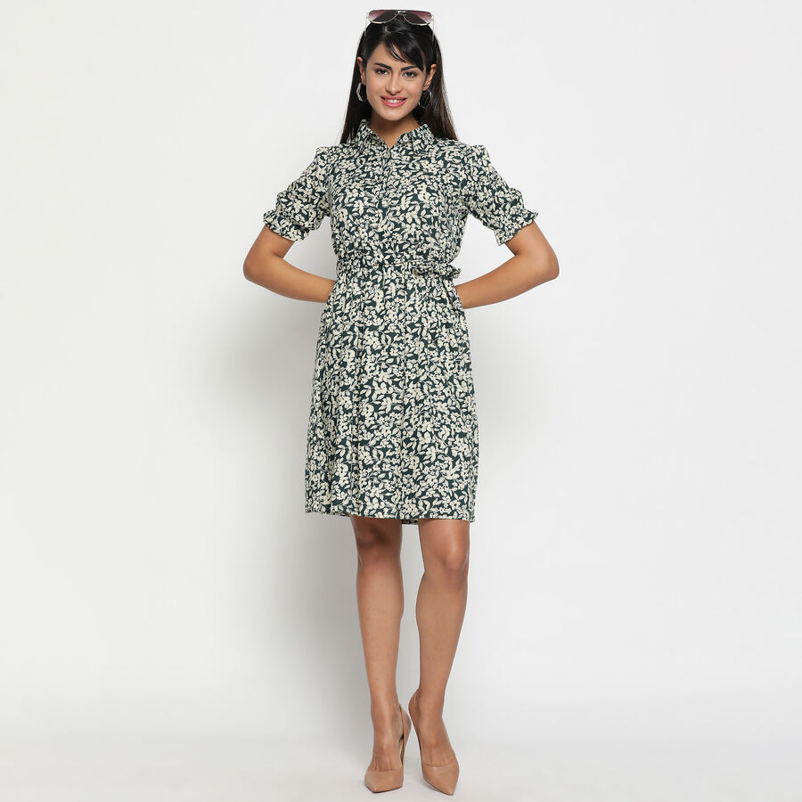 All Over Print Knee Length Dress, Dark Green, large image number null