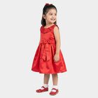 Girls' Red Fit and Flare Embellished Bow Party Wear Frock, Red, small