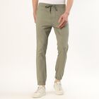 Men's Muted Olive Green Slim Fit Elastic Waist Casual Trousers, Light Green, small