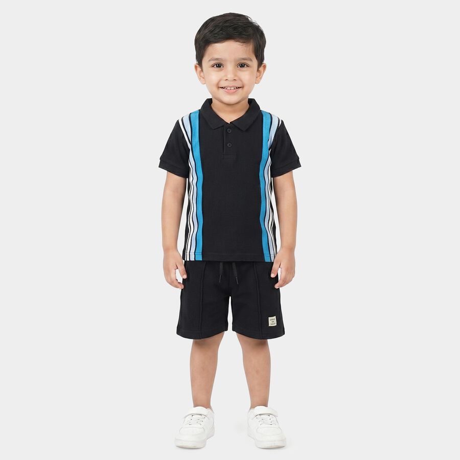 Boys Navy Blue Polo Neck Striped Baba Suit, Navy Blue, large