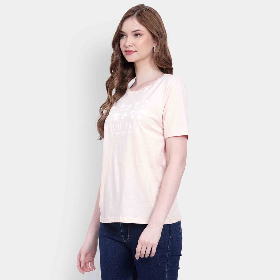 Printed Round Neck T-Shirt, Peach, large image number null