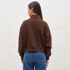 Women's Dark Chocolate Brown Half Zip Casual Sweatshirt, भूरा, small image number null