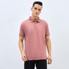 Men's Muted Dusty Pink Cotton Polo Neck Classic T-Shirt, Coral, small