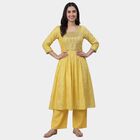 Women's Yellow Floral Printed Ethnic Set, पीला, small