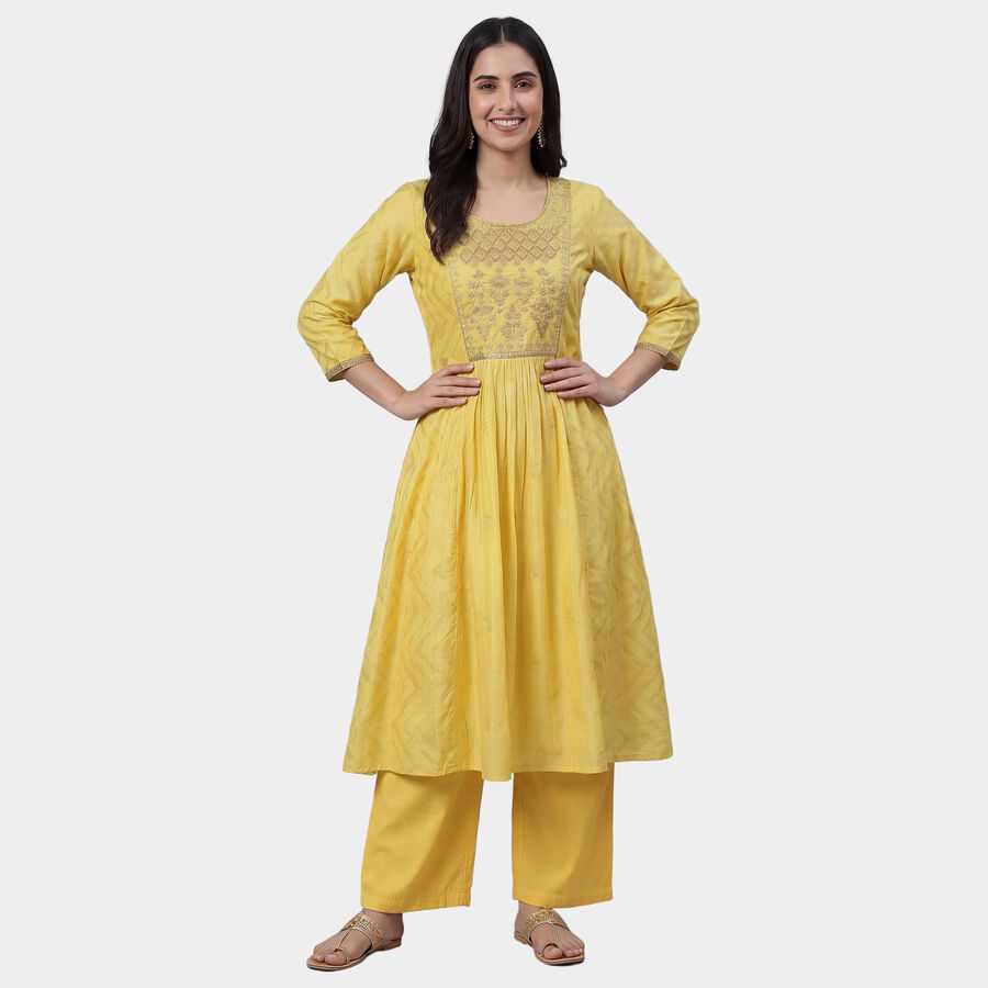 Women's Yellow Floral Printed Ethnic Set, पीला, large