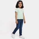 Girls' Mint Green Cotton Round Neck Casual T-Shirt, Light Green, small