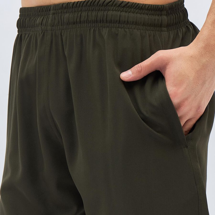 Men's Deep Olive Green Regular Fit Logo Printed Track Pants, Olive, large