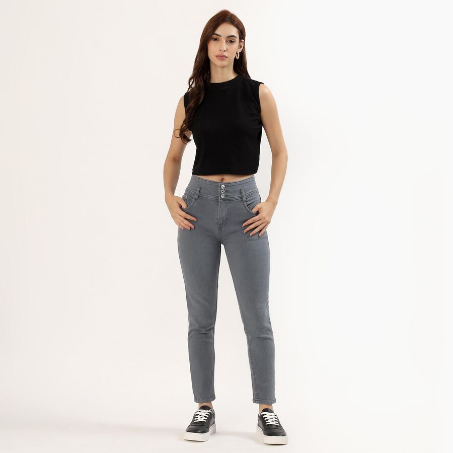 Women's Muted Steel Grey Skinny Fit High-Rise Jeans, गहरा ग्रे, large image number null