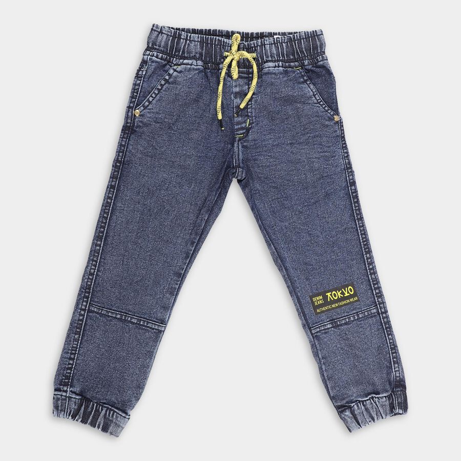 Boys' Stonewashed Blue Relaxed Fit Jogger Jeans, Dark Blue, large image number null