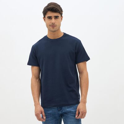 Men's Deep Midnight Navy Blue Cotton Round Neck Casual T-Shirt