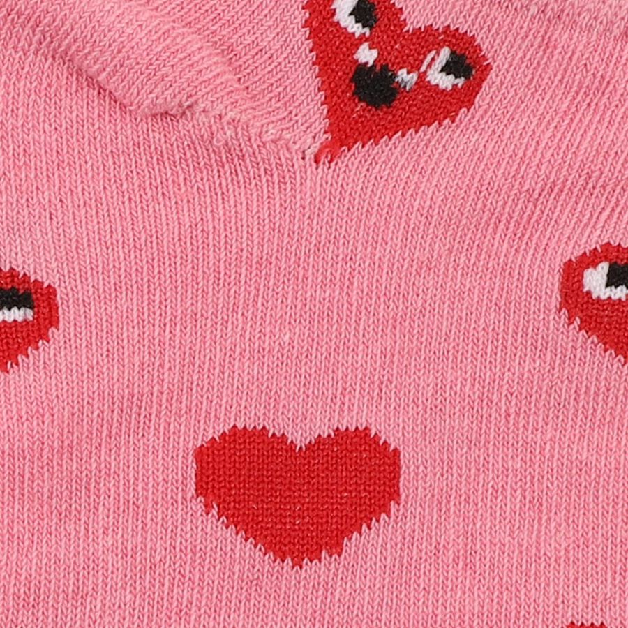 Girls' Bright Pink Regular Fit Heart Motif Ankle-Length Socks, Pink, large image number null