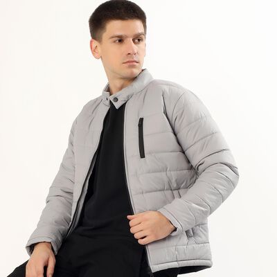 Men's Light Grey High Neck Casual Jacket