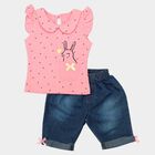 Infants Pink Cotton Round Neck Tank Top Set Upper and Bottom Set, गुलाबी, small