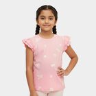 Girls Light Pink Cotton Round Neck Casual T-Shirt, हल्का गुलाबी, small