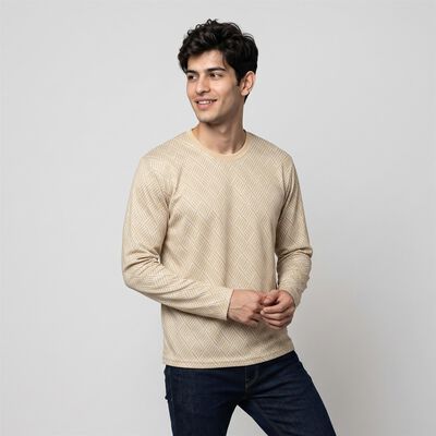 Men's Beige Round Neck Regular T-Shirt