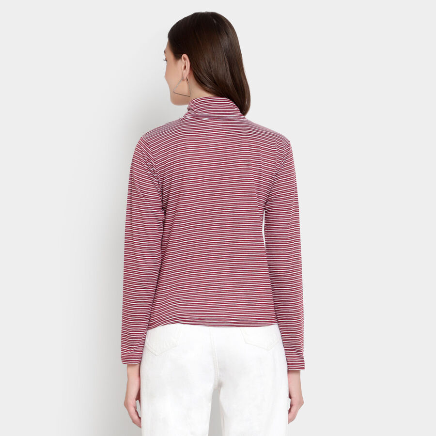 Stripes Round Neck Top, Wine, large image number null