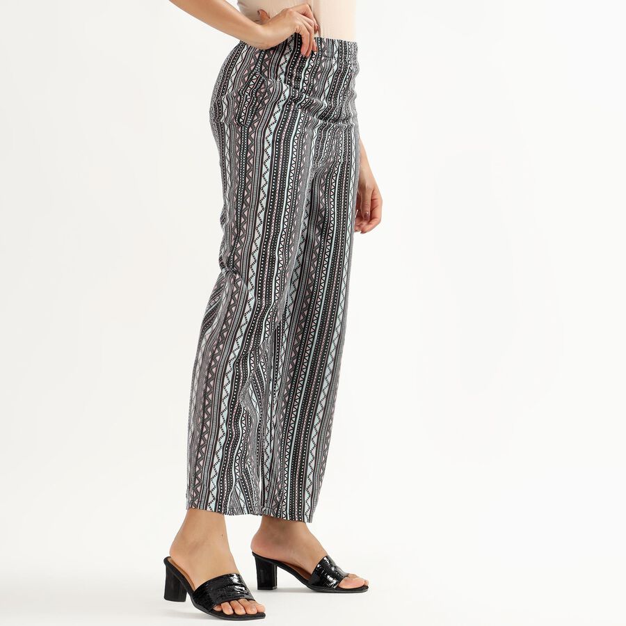 Women's Black and White Printed Wide-Leg Palazzos, Black, large image number null