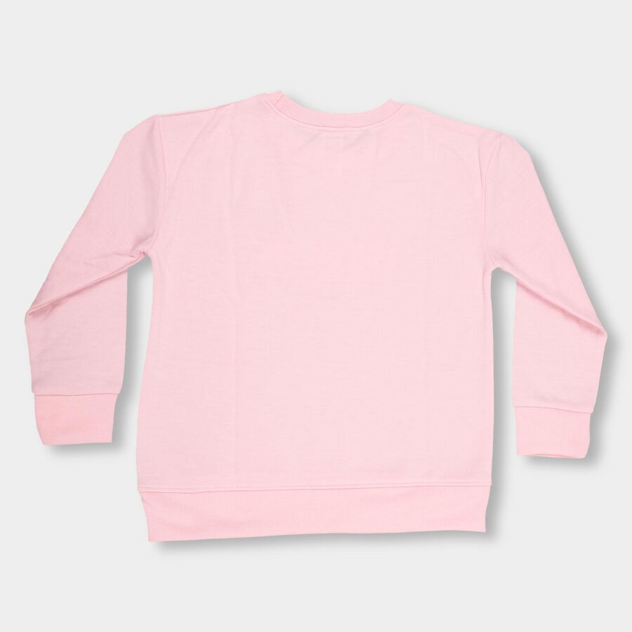 Girls Light Pink Crew Neck Printed Sweatshirt, हल्का गुलाबी, large image number null