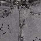 Girls' Muted Charcoal Grey Straight Fit Star Embellished Jeans, काला, small image number null