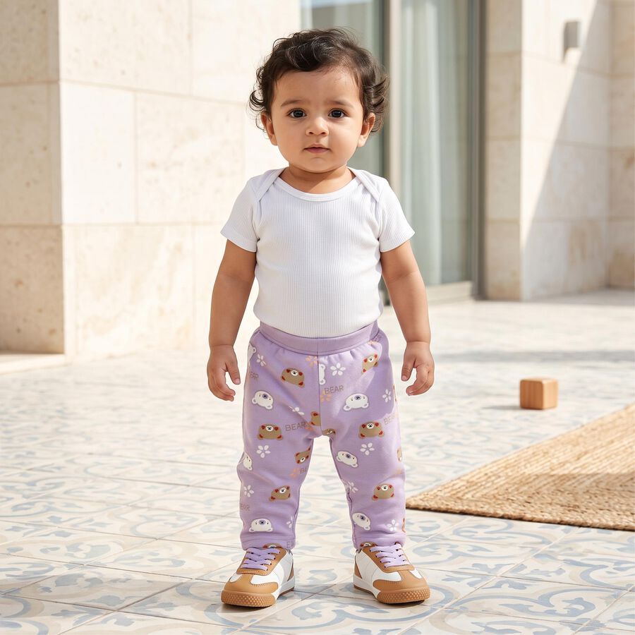 Infants' Purple Jogger Bear Printed Pyjama, बैंगनी, large