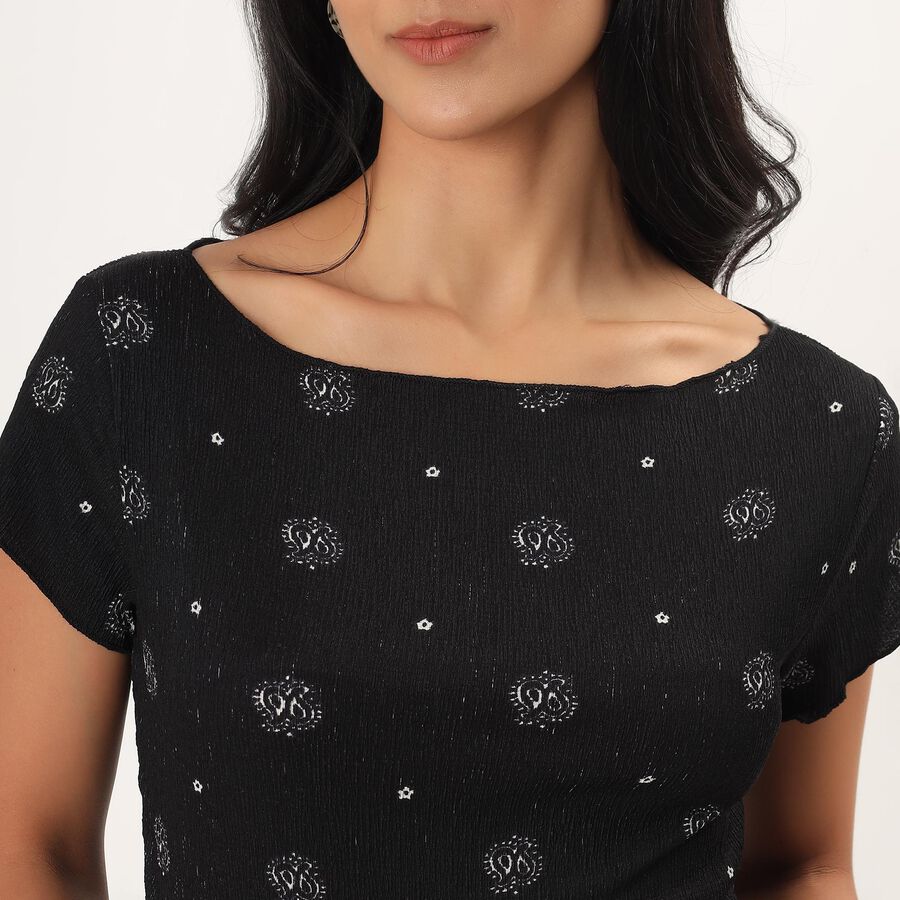 Women's Black Sweetheart Neck Puff Sleeve Top, Black, large