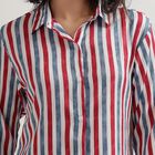 Women's Bright Red and Navy Blue Collar Casual Shirt, Red, small image number null