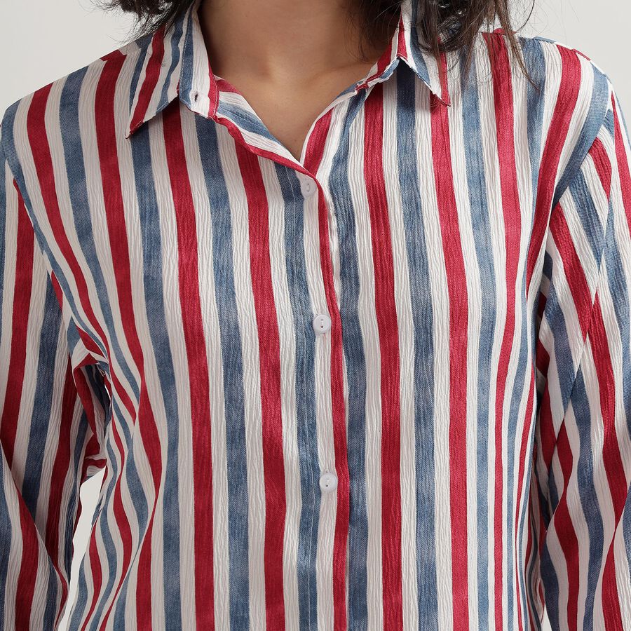 Women's Bright Red and Navy Blue Collar Casual Shirt, Red, large image number null