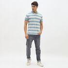 Men's Light Steel Blue Polo Neck Striped T-Shirt, मध्यम नीला, small image number null