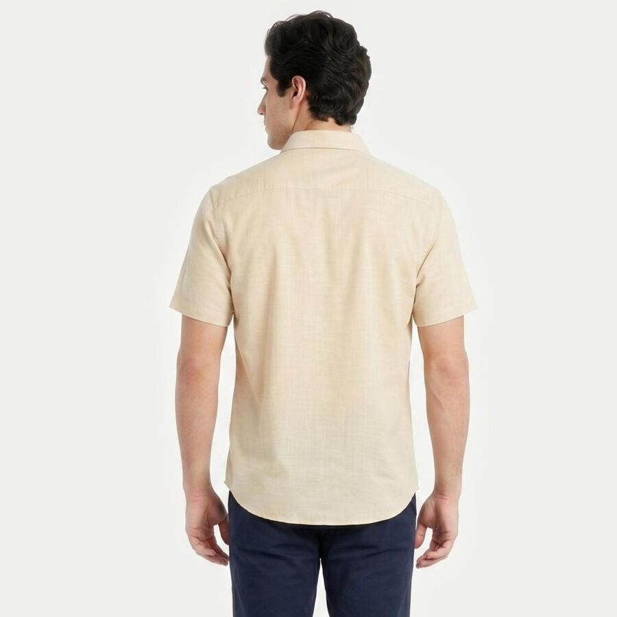 Men's Beige Cotton Regular Fit Casual Shirt, गहरा पीला, large