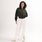 Women's Dark Olive Green Zip Bomber Jacket, Olive, small image number null