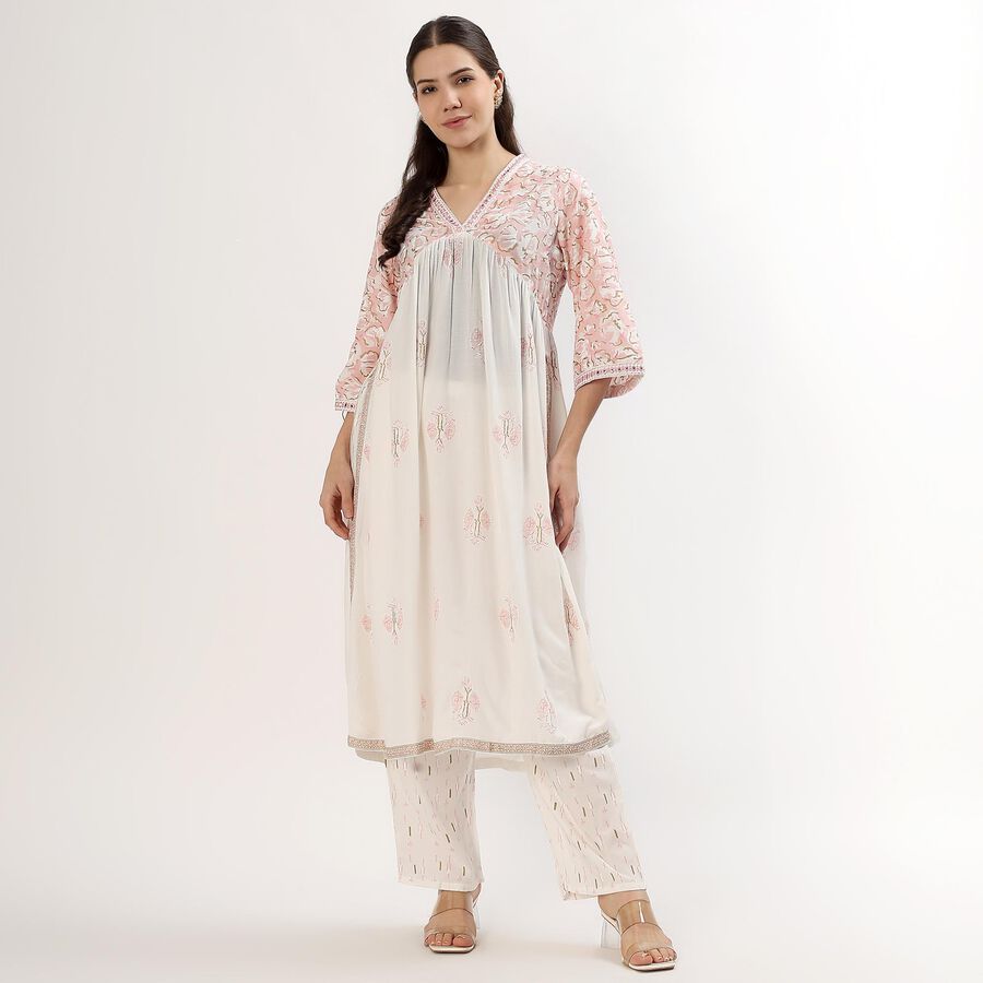 Women's Soft Blush Pink Floral Printed Ethnic Set, Light Pink, large