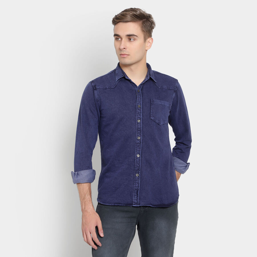 Solid Casual Shirt, Mid Blue, large image number null