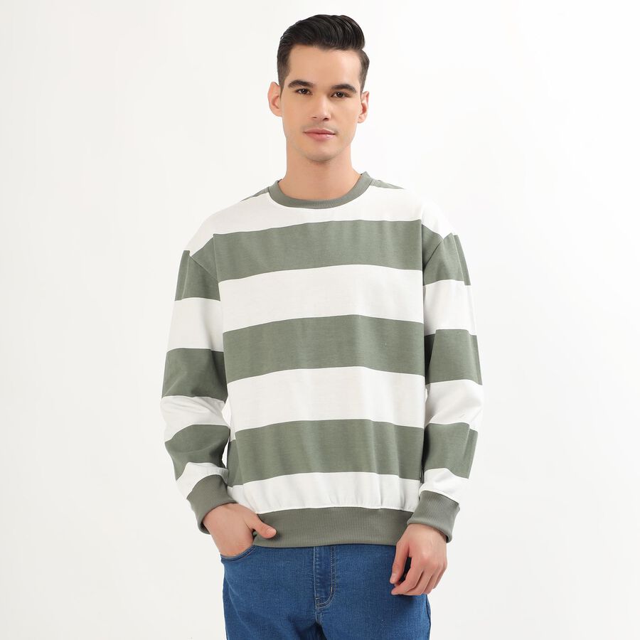 Men's Muted Olive Green Crew Neck Casual Sweatshirt, ओलिव, large image number null