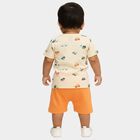 Infants' Orange Cotton Round Neck Car Print Baba Suit, Orange, small