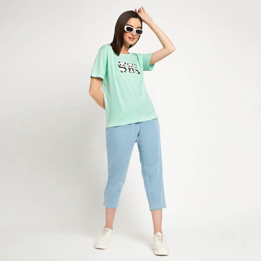 Cotton Round Neck T-Shirt, Light Green, large image number null