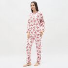 Women's White and Red Bow Printed Fleece Pyjama Set, लाल, small image number null