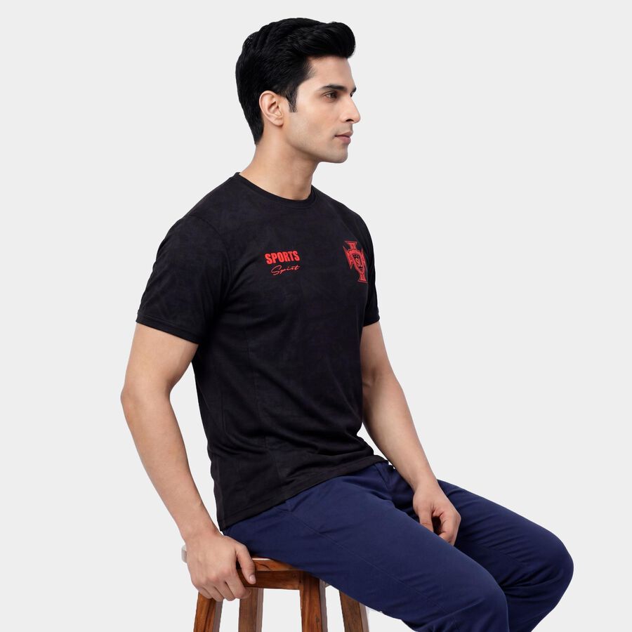 Men's Black Crew Neck Athleisure T-Shirt, Black, large