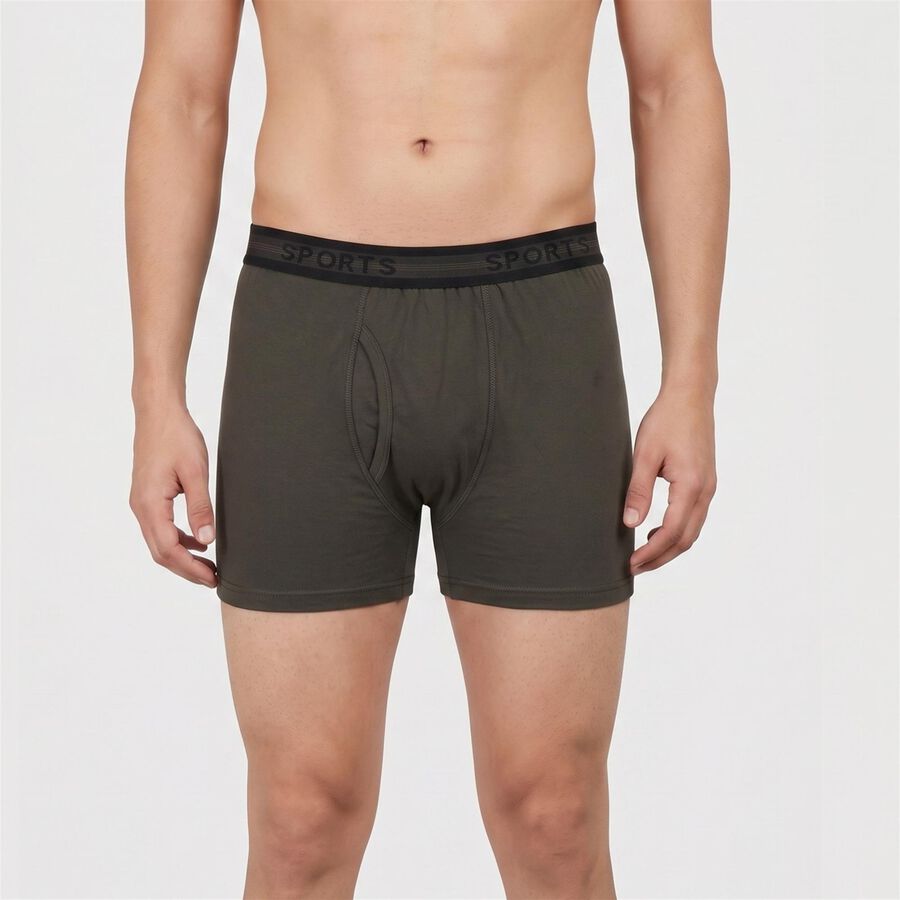 Men Olive Green Regular Fit Solid Trunks, ओलिव, large