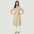 Women's Beige Kurta, गहरा पीला, small