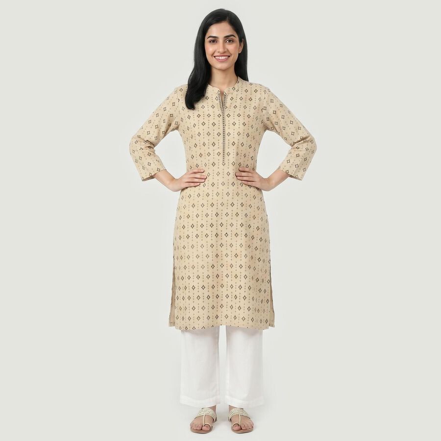 Women's Beige Kurta, गहरा पीला, large