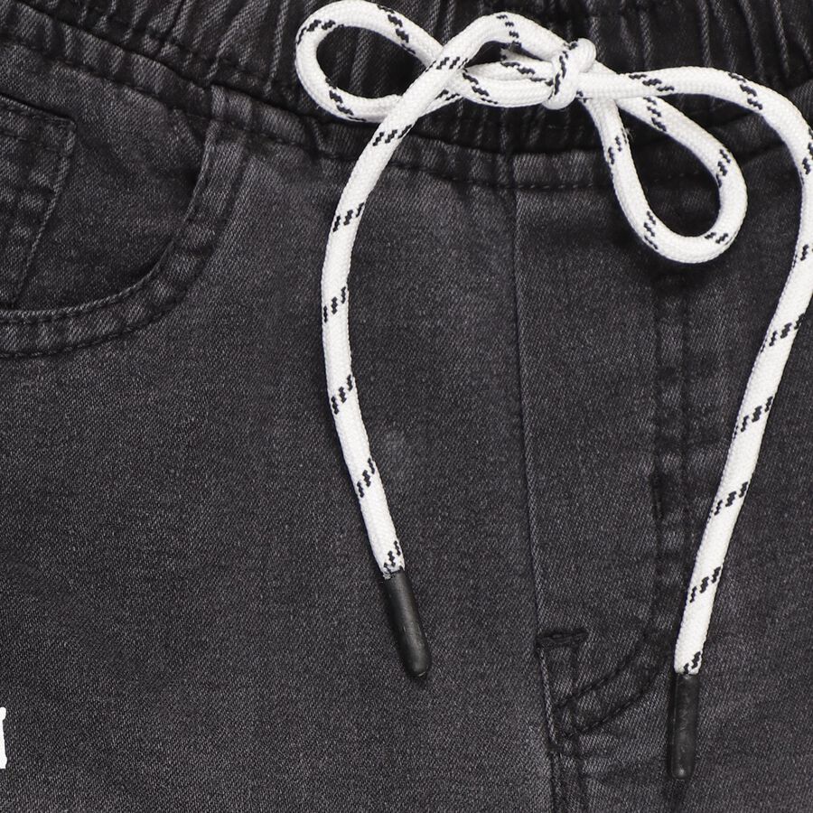 Boys' Charcoal Black Relaxed Fit Printed Jogger Jeans, गहरा ग्रे, large image number null