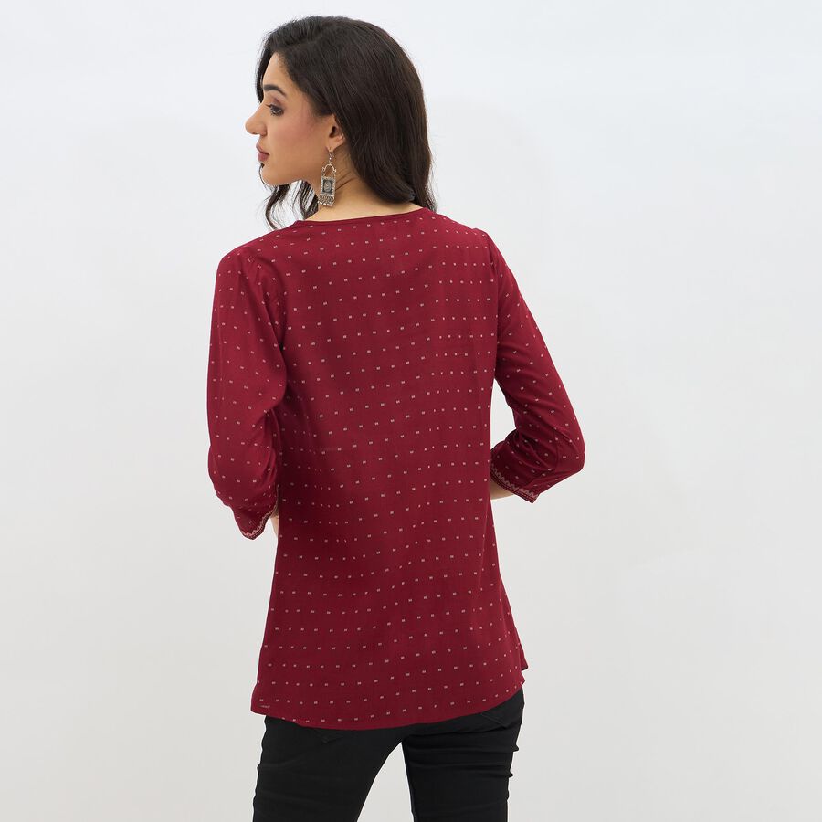 Women's Deep Maroon Round Neck Printed Kurti, मरून, large image number null