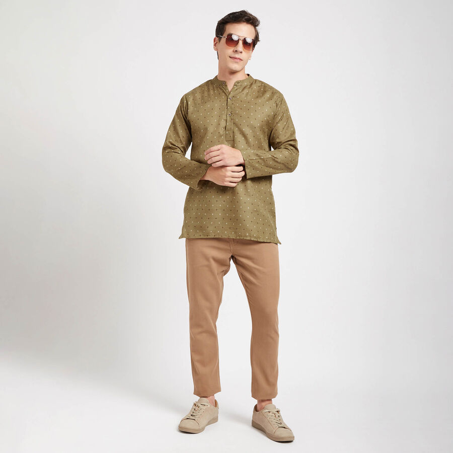 Mandarin Collar Kurta, Khaki, large image number null