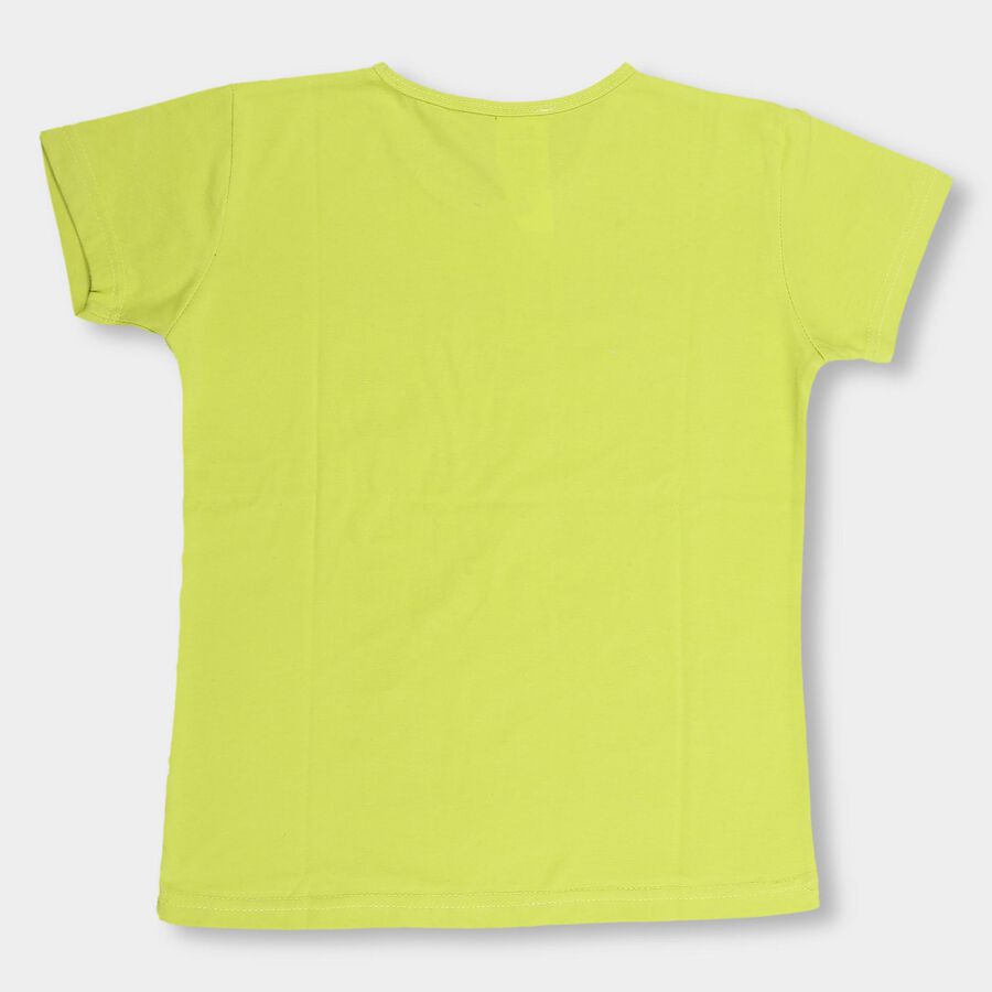 Girls' Bright Yellow Cotton Blend Round Neck Casual T-Shirt, Yellow, large image number null